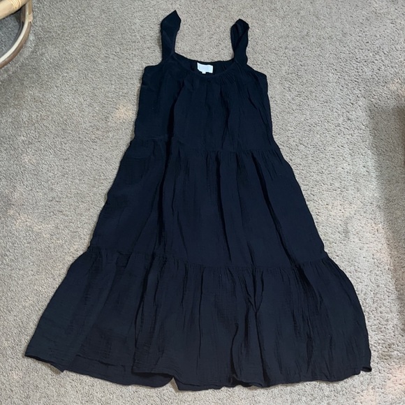 Xirena Rumer Scoop Neck Flutter Sleeve Gauze Tiered Midi Dress Black XL - Picture 5 of 11